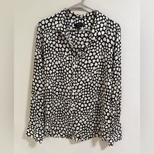 J.Crew Black & Ivory Heart Print Silk Button-Front Blouse Size 10
